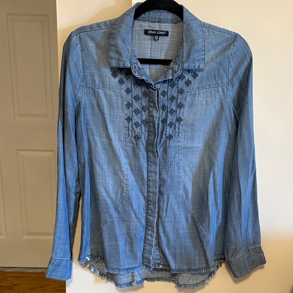 Dear John Light Blue Embroidered Denim-Style Shirt